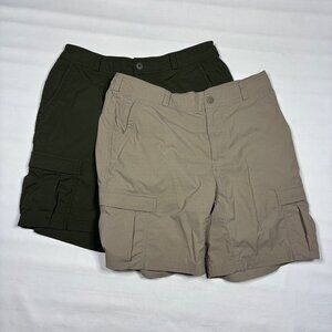 Lot of 2 REI Co-Op Green Nylon Zip Pockets Shorts Outdoor Hiking Casual Mens 36